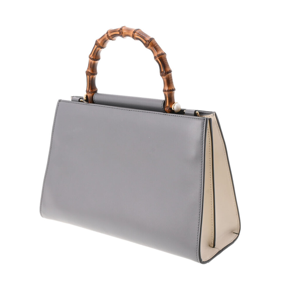 Gucci Leather Bag Handle Handbag Top Gray Bamboo